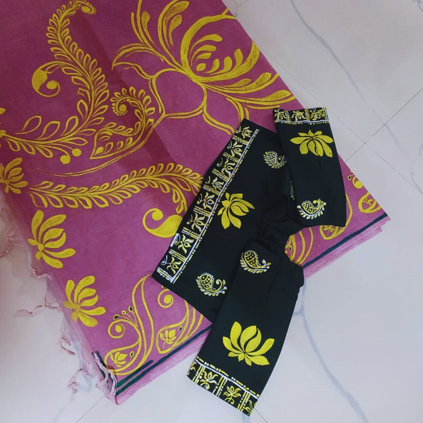 Padma Kalamkari Saree Set – Lotus Saree with Matching Blouse