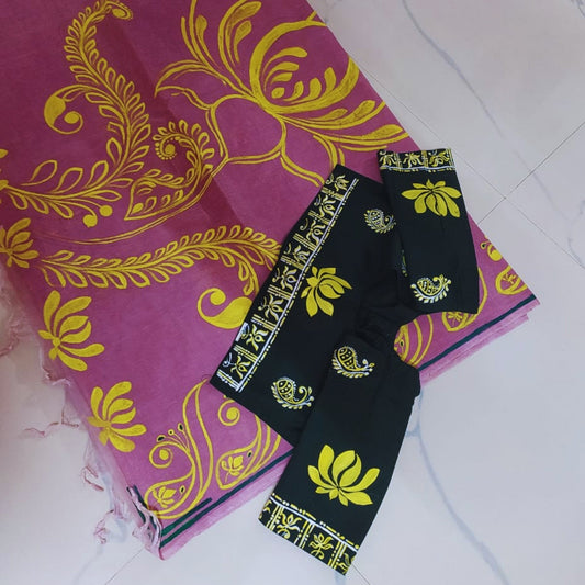 Padma Kalamkari Saree Set – Lotus Saree with Matching Blouse
