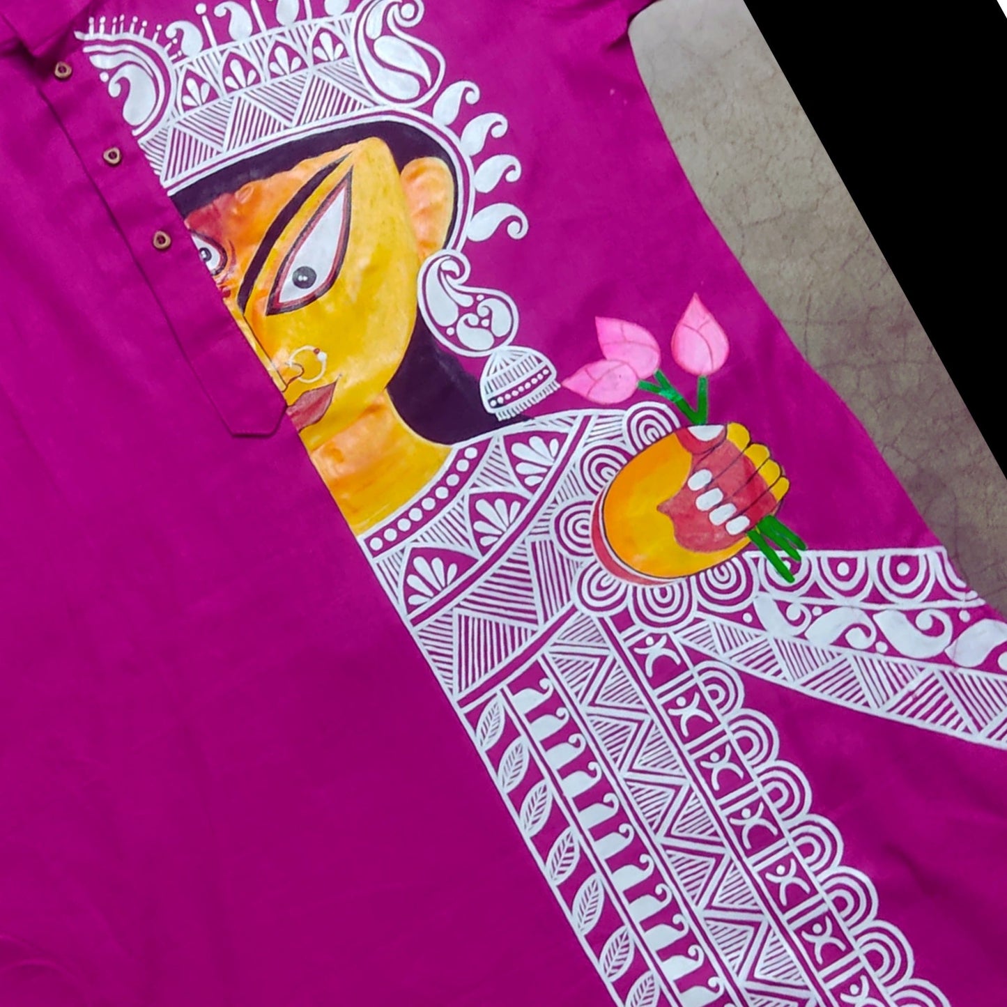 Ma Durga Portrait Handpainted Panjabi