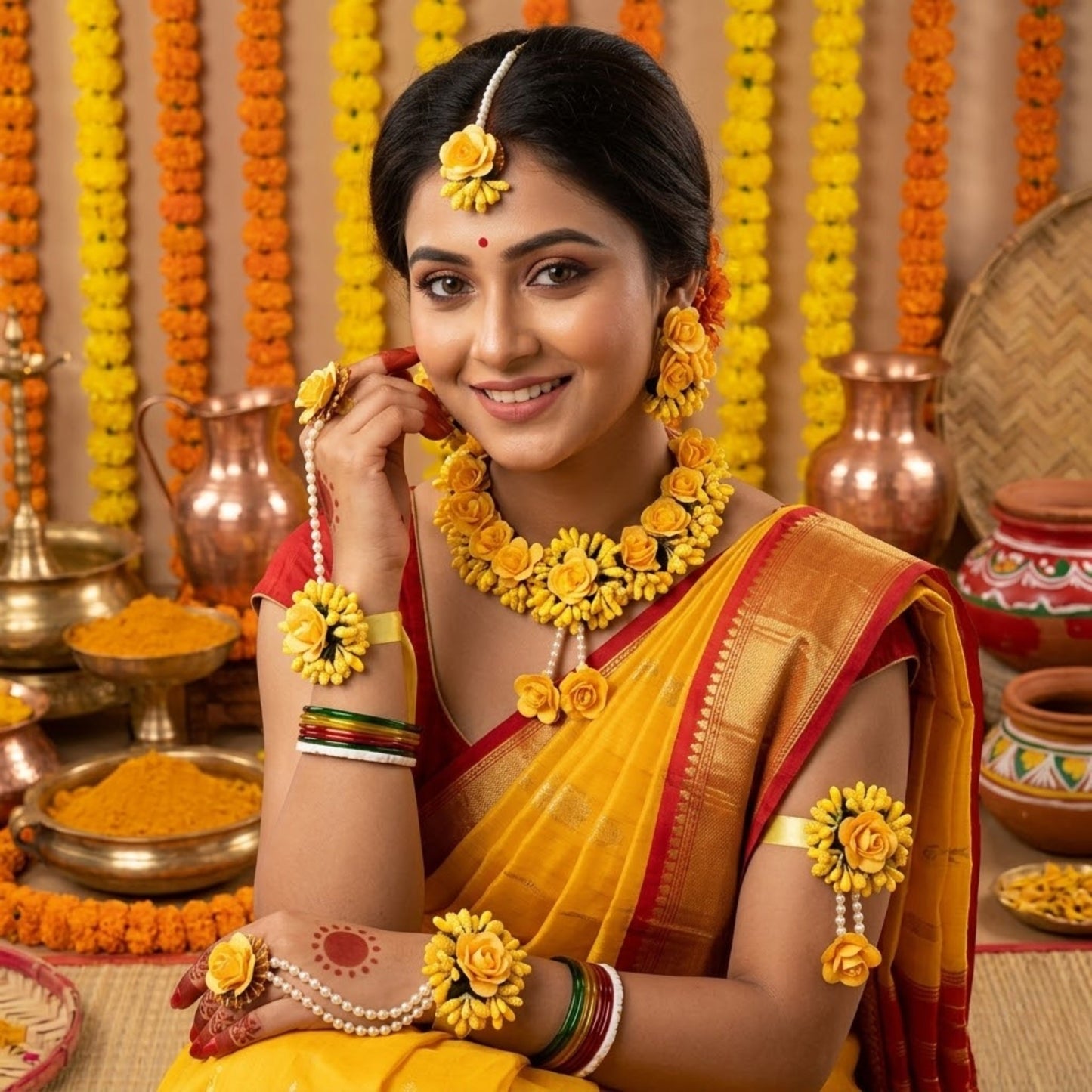 Rajanigandha Floral Haldi Jewellery Set – Gaye Holud