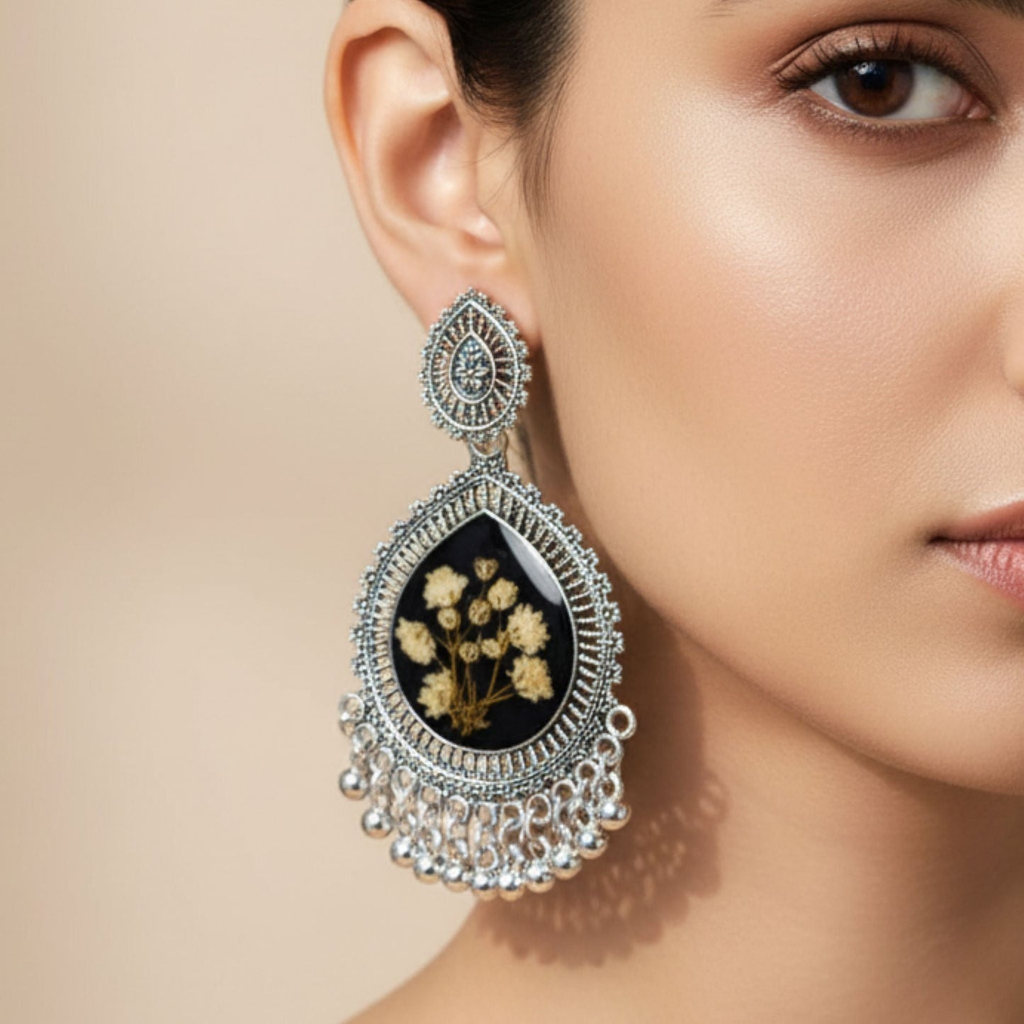 Kaajphool Resin Jhumka – Midnight Blooms in Resin