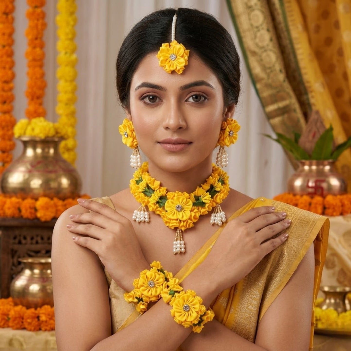 Annapurna Floral Haldi Bridal Set – Gaye Holud Jewellery