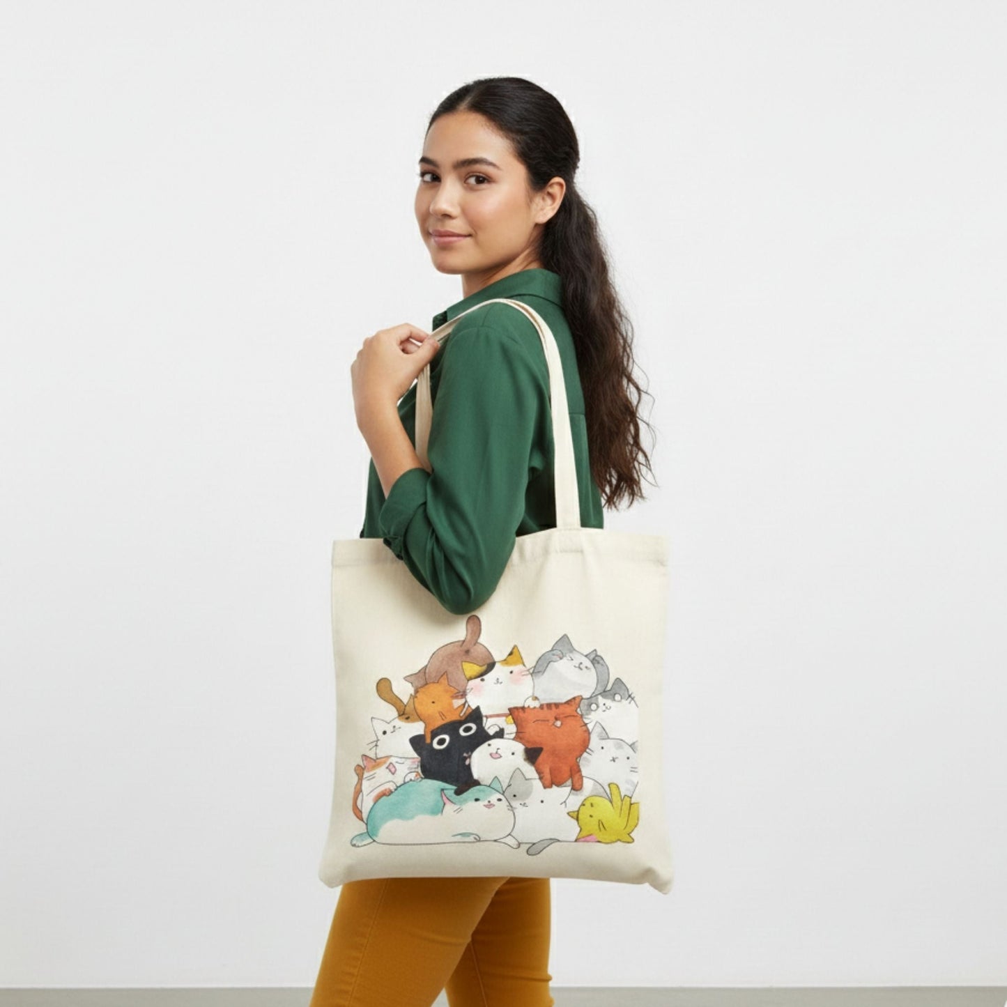 Meowtini Hand-Painted Cat Tote Bag