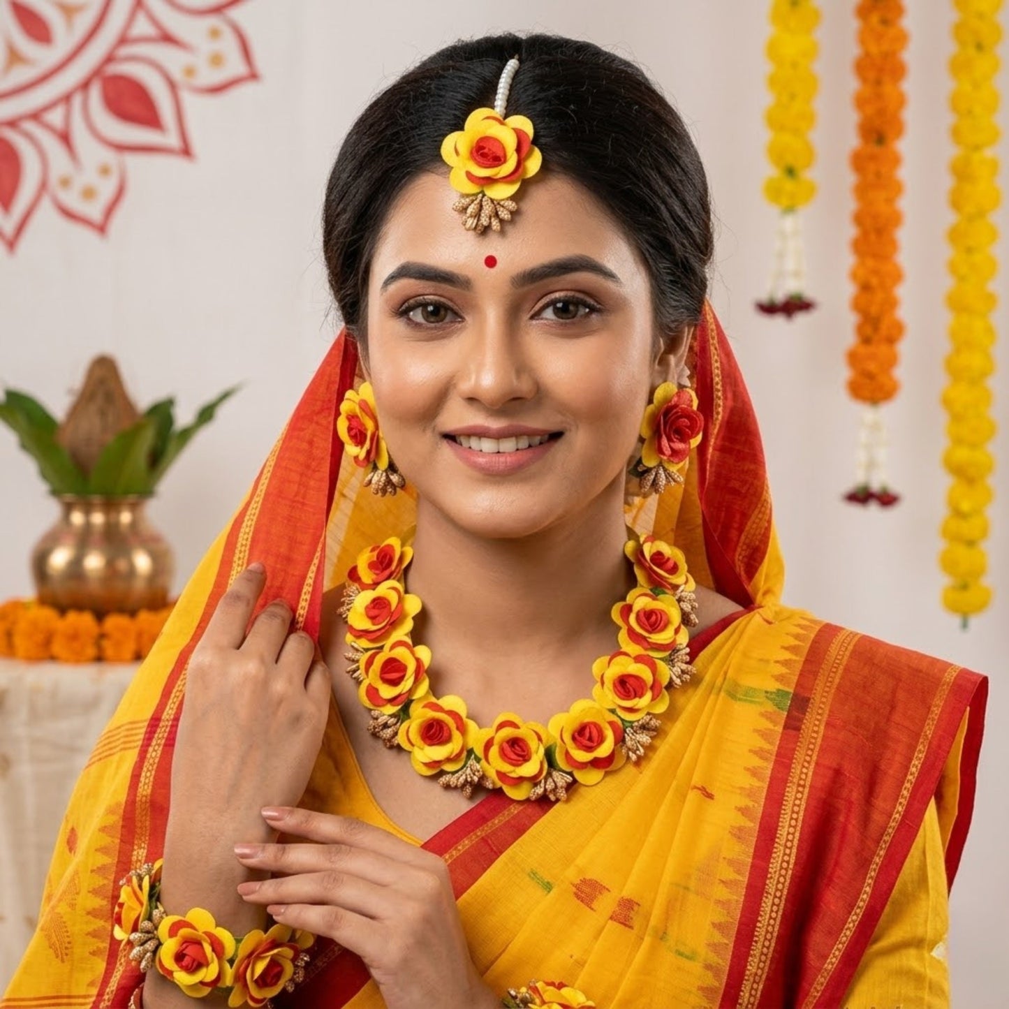 Shephali Floral Haldi Set – Gaye Holud Jewellery