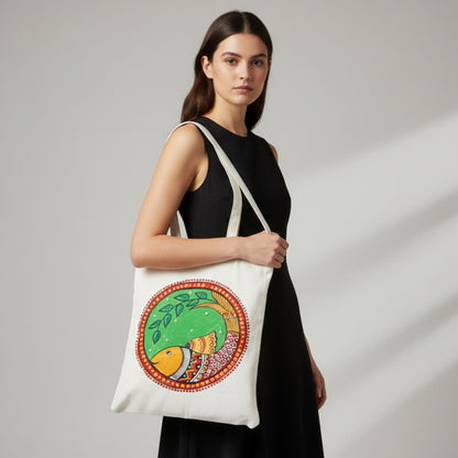 Vibrant Roots Tote – Madhubani Artistry