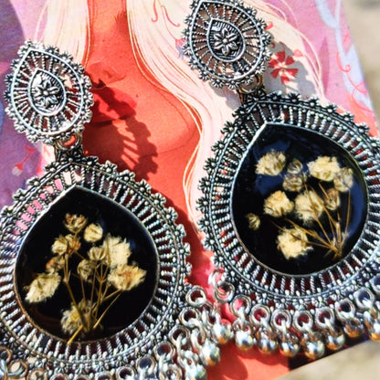 Kaajphool Resin Jhumka – Midnight Blooms in Resin
