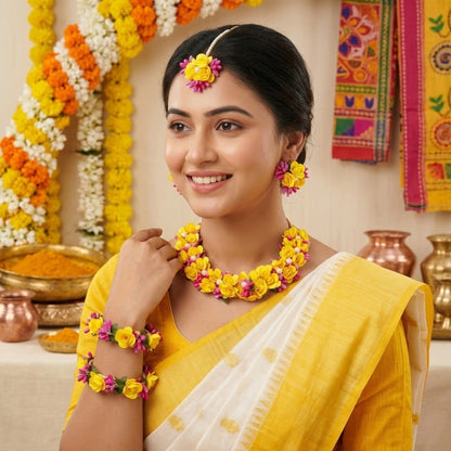 Floral Choker & Earring Set – Bengali Haldi Jewellery