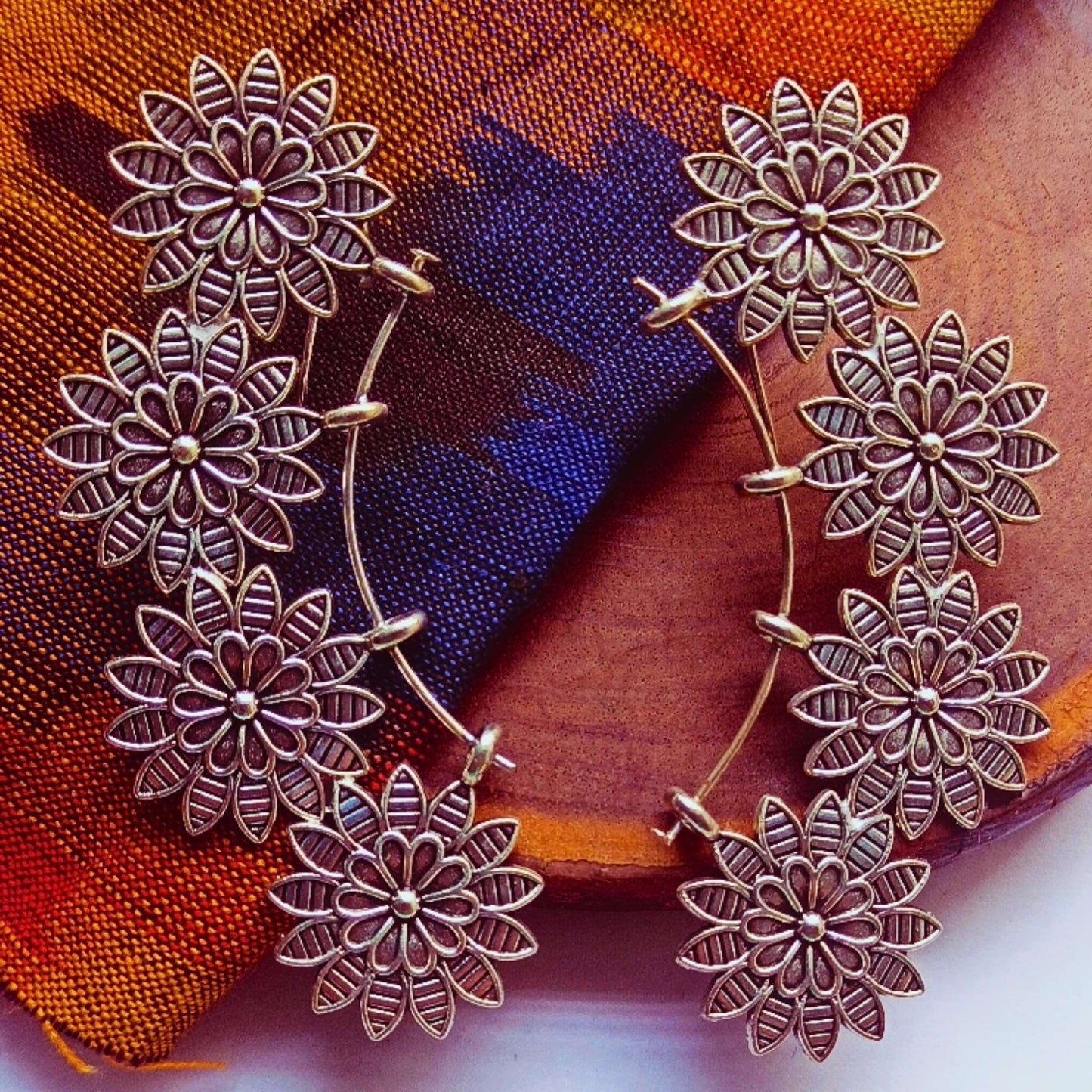 Blossom Grace Oxidised Ear Cuffs